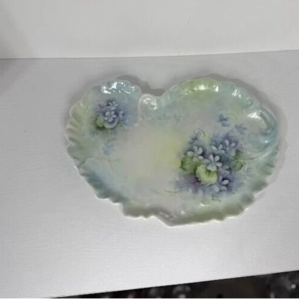 Vintage Dresser Vanity Tray Hand Painted Violets Flower Signed L. Routley